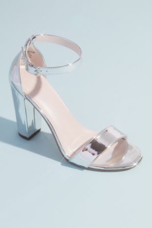 DeBlossom Collection Grey;Pink;Yellow Heeled Sandals (Simple High Block Heel Metallic Sandals)